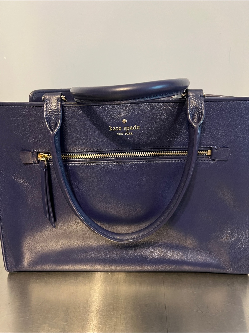 kate spade Navy Leather Satchel with Gold Hardware